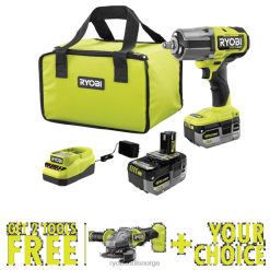 RYOBI 18v one+ hk børsteløs 4-modus 1/2 slagnøkkelsett med høyt dreiemoment med gratis 18v one+ hk børsteløs 4-1/2 vinkelsliper/skjæreverktøy og fritt valgfritt verktøy elektroverktøy Z800T8