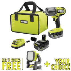 RYOBI 18v one+ hk børsteløs 4-modus 1/2 slagnøkkelsett med høyt dreiemoment med gratis 18v one+ hybrid LED arbeidslys og valgfritt verktøy elektroverktøy Z800T3