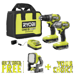 RYOBI 18v one+ hk børsteløst 2-verktøys kombinasjonssett med gratis 18v one+ hybrid LED-arbeidslys og valgfritt verktøy elektroverktøy Z800T12