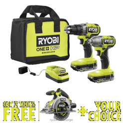 RYOBI 18v one+ hp børsteløs 2-verktøys kombinasjonssett med gratis 18v one+ hp kompakt børsteløs 6-1/2 sirkelsag og valgfritt verktøy elektroverktøy Z800T10