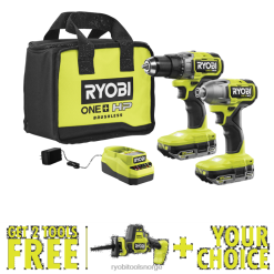 RYOBI 18v one+ hp børsteløs 2-verktøys kombisett med gratis 18v one+ hp kompakt børsteløs enhånds stempelsag og valgfritt verktøy elektroverktøy Z800T9