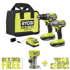 RYOBI 18v one+ hp børsteløst 2-verktøys kombinasjonssett med gratis 18v one+ kompakt ruter og valgfritt verktøy elektroverktøy Z800T11