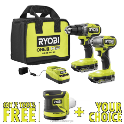 RYOBI 18v one+ hp børsteløst 2-verktøys kombinasjonssett med gratis 18v one+ random orbit sliper og gratis valgfritt verktøy elektroverktøy Z800T13