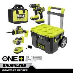 RYOBI 18v one+ hp kompakt børsteløst kombisett med 4 verktøy elektroverktøy Z800T17