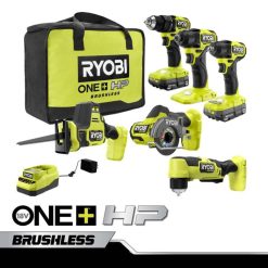 RYOBI 18v one+ hp kompakt børsteløst kombisett med 6 verktøy elektroverktøy Z800T860