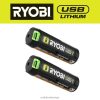 RYOBI usb litium 3ah litium oppladbart batteri (2-pakning) batterier og ladere Z800T712